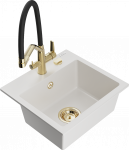 K&ouml;&ouml;givalamu koos kraaniga Mexen Milo Duo, graniit, 43.5 cm x 41 cm x 17.1 cm, kuldne/valge/must