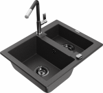 K&ouml;&ouml;givalamu koos kraaniga Mexen Carlos Black granite+Black/Chrome, graniit, 58 cm x 47 cm x 17.7 cm, black granite+black/chrome