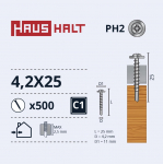 Isekeermestavad kruvid Haushalt DIN 14566, 4.2 mm x 25 mm, 500 tk