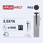 Isekeermestavad kruvid Haushalt DIN 7504N, 3.5 mm x 16 mm, 1000 tk