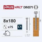 Puidukruvi, universaalsed Haushalt, 8 x 180 mm, 75 tk