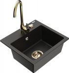 K&ouml;&ouml;givalamu koos kraaniga Mexen Milo, vaik/graniit, 43.5 cm x 41 cm x 17.1 cm, kuldne/must