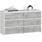 Kummut Akord Furniture Factory CL100 6SZ, valge v./hall v., 57 cm x 35 cm x 100 cm