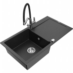 K&ouml;&ouml;givalamu koos kraaniga Mexen Leo, graniit, 90 cm x 50 cm x 19 cm, metallic black/silver+black/chrome