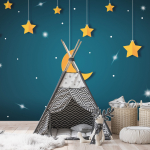 Fototapeet Artgeist Skyline - Turquoise Night Sky Landscape With Stars For Children, 70 cm x 100 cm