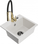 K&ouml;&ouml;givalamu koos kraaniga Mexen Milo Aster, graniit, 43.5 cm x 41 cm x 17.1 cm, valge/must/kollane