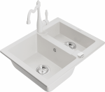 K&ouml;&ouml;givalamu koos kraaniga Mexen Carlos, graniit, 58 cm x 47 cm x 17.7 cm, valge/h&otilde;be/kroom