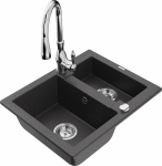 K&ouml;&ouml;givalamu koos kraaniga Mexen Carlos Black granite+Chrome, graniit, 58 cm x 47 cm x 17.7 cm, black granite+chrome