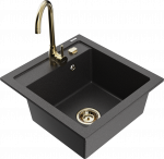 K&ouml;&ouml;givalamu koos kraaniga Mexen Vito, graniit, 52 cm x 49 cm x 21 cm, black granite+gold