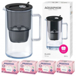 Veefiltreerimiskann koos kassettidega (4 Maxfor Mg) Aquaphor Glass, 2.5 l, l&auml;bipaistev/must