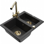 K&ouml;&ouml;givalamu koos kraaniga Mexen Carlos, graniit, 58.2 cm x 47.5 cm x 17.7 cm, metallic black/silver+gold