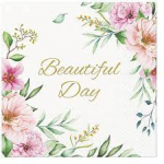 Pabersalvr&auml;tikud Paw Decor Collection Special Flowers, 33 cm x 33 cm, valge v./roheline v./roosa v., 20 tk