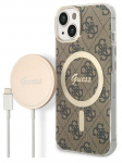 Telefonikorpuse ja laadija komplekt Guess 4G Print GUBPP14MH4EACSW, Apple iPhone 14 Plus, pruun