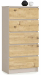 Kummut Akord K60 5SZ CLP PK, ka&scaron;miir v./artisan oak v., 121 cm x 60 cm x 40 cm