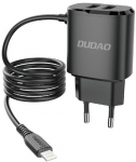 Telefoni laadija Dudao A2ProL, Lightning/USB Type A/2 x USB, must v., 12 W