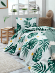 Voodipesukomplekt Mijolnir Monstera 143EPJ5985, valge v./kollane v./roheline v., 50 x 70 cm