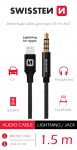 Adapter Swissten Textile Audio 73501213 Lightning, 3.5 mm, 1.5 m, must v.