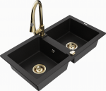 K&ouml;&ouml;givalamu koos kraaniga Mexen Mario Black+Gold, graniit, 82 cm x 43 cm x 16.1 cm, kuldne/must
