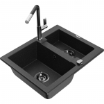 K&ouml;&ouml;givalamu koos kraaniga Mexen Carlos, graniit, 58.2 cm x 47.5 cm x 17.7 cm, metallic black/silver+black/chrome