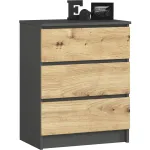 Kummut Akord Furniture Factory K60 3SZ PK, grafiit v./artisan oak v., 40 cm x 60 cm x 77 cm
