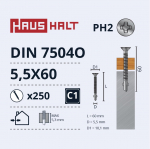 Isekeermestavad kruvid Haushalt DIN 7504O, 5.5 mm x 60 mm, 250 tk
