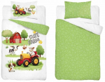 Laste voodipesukomplekt Cute Farm PPG-158, valge v./roheline v., 100 x 135 cm