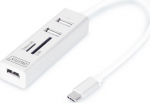 Adapter Digitus USB-C - 3 x USB/SD/MicroSD DA-70243 USB-C male, 3 x USB/SD/MicroSD female, valge v.