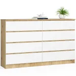 Kummut Akord Furniture Factory K160 8SZ CLP PK, valge v./artisan oak v., 121 cm x 160 cm x 40 cm