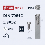 Isekeermestavad kruvid Haushalt DIN 7981C, 3.9 mm x 32 mm, 15 tk