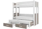 Kahekorruseline lastevoodi koos v&auml;ljat&otilde;mmatava lisavoodiga ADRK Artema, valge v./hall v./pruunikas v., 90 x 200 cm, madratsiga