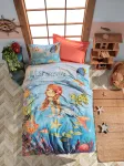 Laste voodipesukomplekt Mijolnir Mermaid 129CTN2566, sinine v./oranž v./mitmev&auml;rviline, 160 x 220 cm