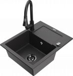 K&ouml;&ouml;givalamu koos kraaniga Mexen Enzo Black granite+Black, graniit, 57 cm x 46 cm x 17.4 cm, black granite+black