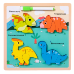 Puidust pusle Lean Toys 2in1 Dinosaurs, 22.5 cm, mitmev&auml;rviline