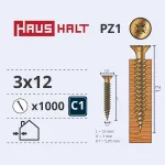 Puidukruvi, universaalsed Haushalt PZ1, 3 x 12 mm, kollane v., 1000 tk
