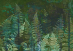 Fototapeet Artgeist Green Abstraction In The Forest - Fern Leaves In The Trunks With Patterns, 70 cm x 100 cm