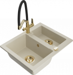 K&ouml;&ouml;givalamu koos kraaniga Mexen Carlos Beige+Black/Gold, graniit, 58 cm x 47 cm x 17.7 cm, beige+black/gold