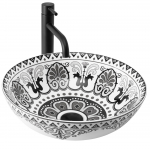 Vannitoa kraanikauss Rea Etno, keraamiline, 40 cm x 40 cm x 12.5 cm, valge v./must v.