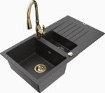 K&ouml;&ouml;givalamu koos kraaniga Mexen Matias, graniit, 90 cm x 50.5 cm x 20 cm, kuldne/black granite