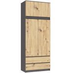 Riidekapp Akord Furniture Factory S90, grafiit v./artisan oak v., 90 cm x 51 cm x 234 cm