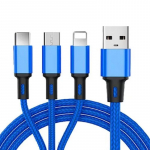 iLike CCI02 P&otilde;imitud traat P&uuml;siv USB 3in1 kaabelkomplekt USB-mikro USB / Lightning / Type-C 1m Sinine