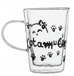 Topeltseinaga klaasist tass Ambition Love 96900, l&auml;bipaistev/must, 0.350 l