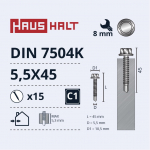 Isekeermestavad kruvid Haushalt DIN 7504K, 5.5 mm x 45 mm, 15 tk