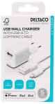 Telefoni laadija Deltaco USB-AC181, Lightning/USB Type A, valge v., 12 W