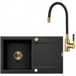 K&ouml;&ouml;givalamu koos kraaniga Invena Tesalia + Glamour, messing/graniit, 76 cm x 44 cm x 16 cm, kuldne/must