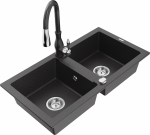 K&ouml;&ouml;givalamu koos kraaniga Mexen Mario, vaik/graniit, 82 cm x 43.6 cm x 16.1 cm, kroomi/black granite