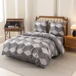 Voodipesukomplekt PEB-996, valge v./hall v./grafiit v., 70 x 80 cm, 160 x 200 cm, 4 os.