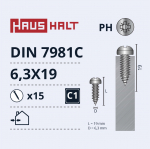 Isekeermestavad kruvid Haushalt DIN 7981C, 6.3 mm x 19 mm, 15 tk