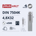 Isekeermestavad kruvid Haushalt DIN 7504K, 4.8 mm x 32 mm, 500 tk