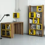 Kontorim&ouml;&ouml;bli komplekt Kalune Design Box Desk & Bookshelf & Wall Shelf, kollane v./p&auml;hklipuu v., 170 cm x 22 cm x 80 cm