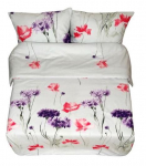 Voodipesukomplekt Rustilė Field Flowers 1186, valge/roheline/roosa, 140 x 200 cm